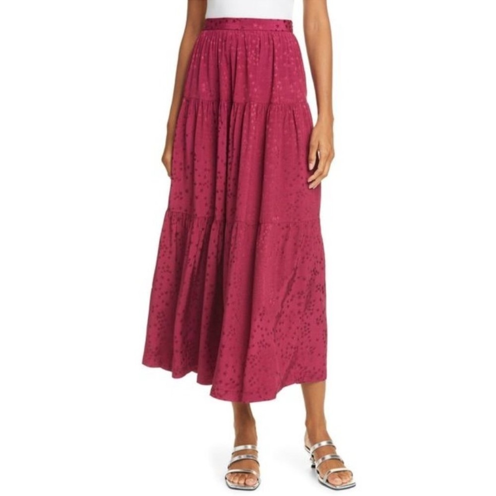 STAUD Leo Star Tiered Maxi Skirt Raspberry Size 12 Large